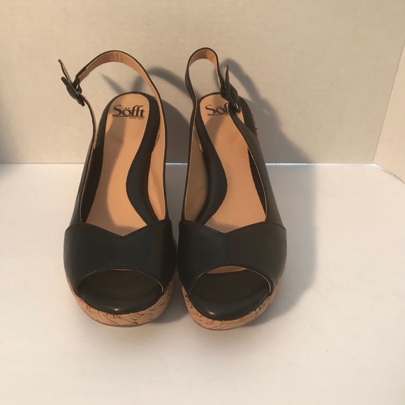 Sofft Peep Toe Wedges Black Leather Size 8 - Picture 9 of 14